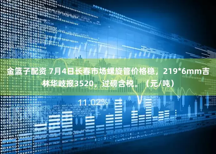 金篮子配资 7月4日长春市场螺旋管价格稳，219*6mm吉林华岐报3520，过磅含税。（元/吨）